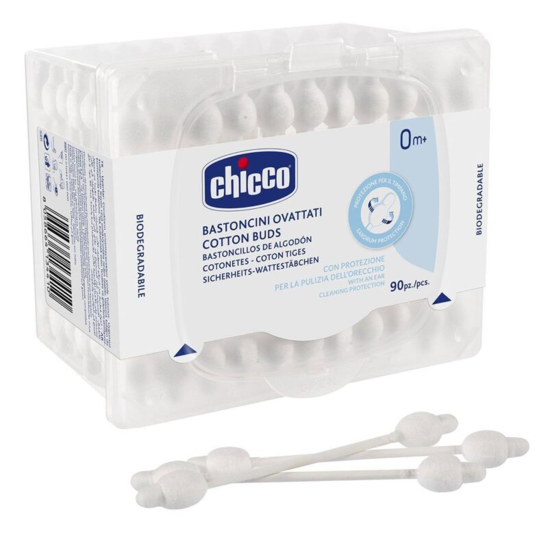 Chicco - Bastoncini Ovattati con Protezione per Timpani - 90 Pezzi