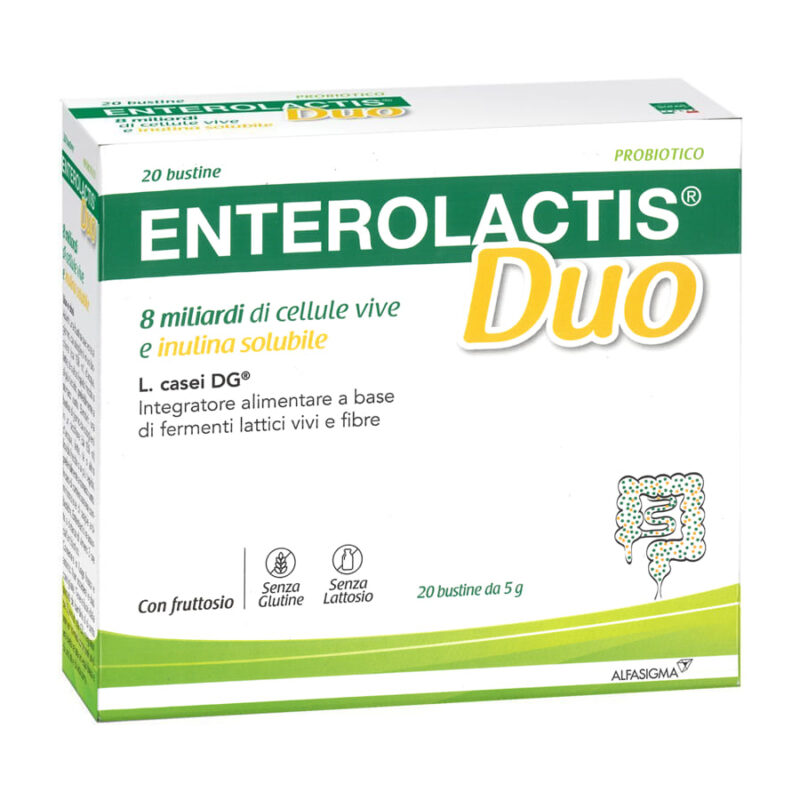 Enterolactis Duo - 8 Miliardi di Cellule Vive e Inulina Solubile - 20 Bustine da 5g