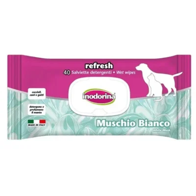 Inodorina Refresh Muschio Bianco per Cani e Gatti - 40 salviette detergenti